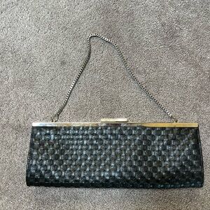 Elegant Black Woven Clutch with Chain Strap